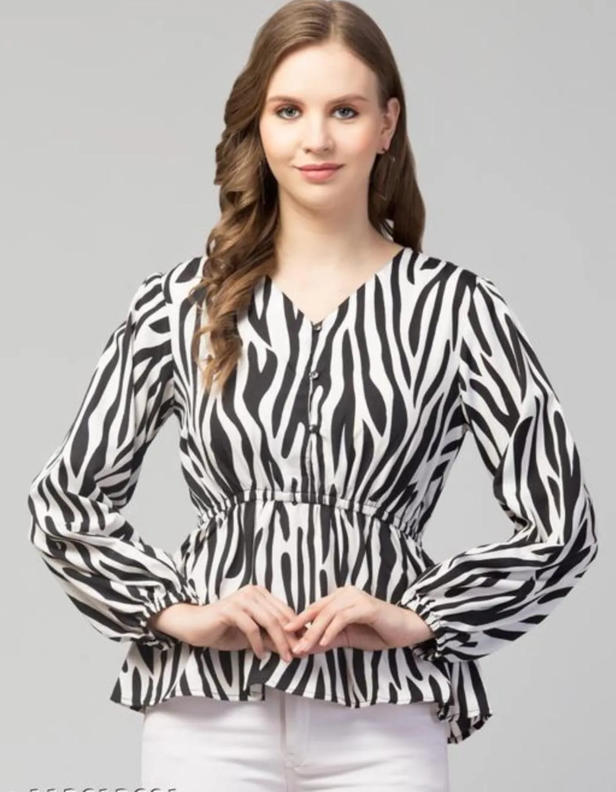 V-neck Zebra Printed Regular tops