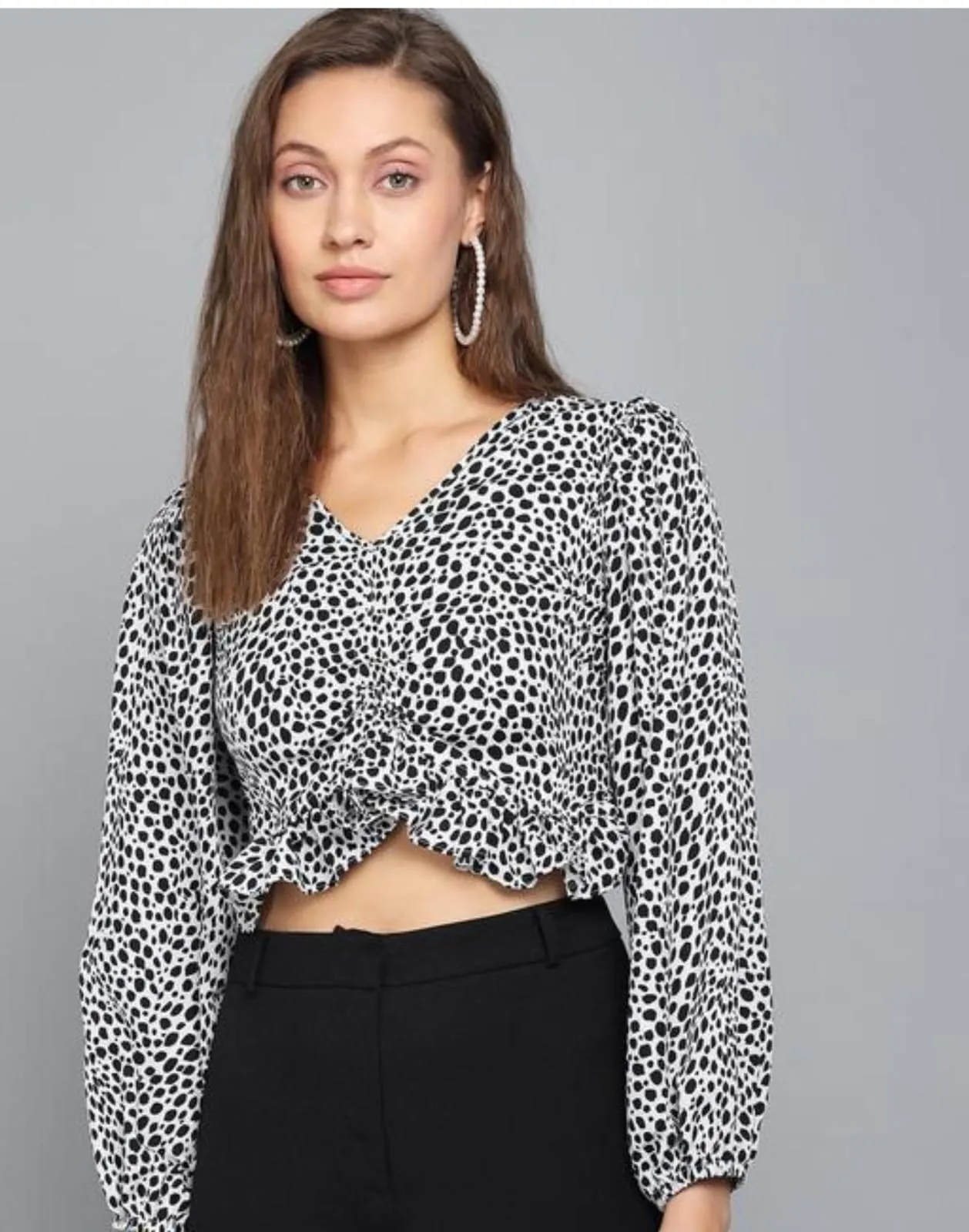 Animal Printed Full Sleeve Crop Top